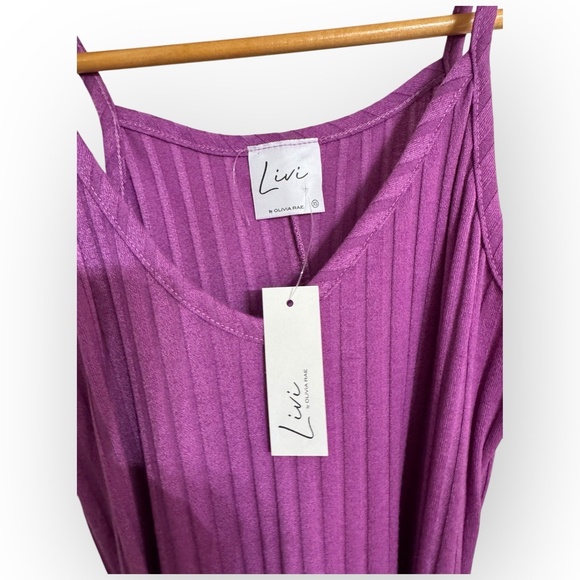NWT Livi by Olivia Rae Ribbed Maxi Dress XS Purple Tie Waist Spaghetti Strap - Picture 6 of 9